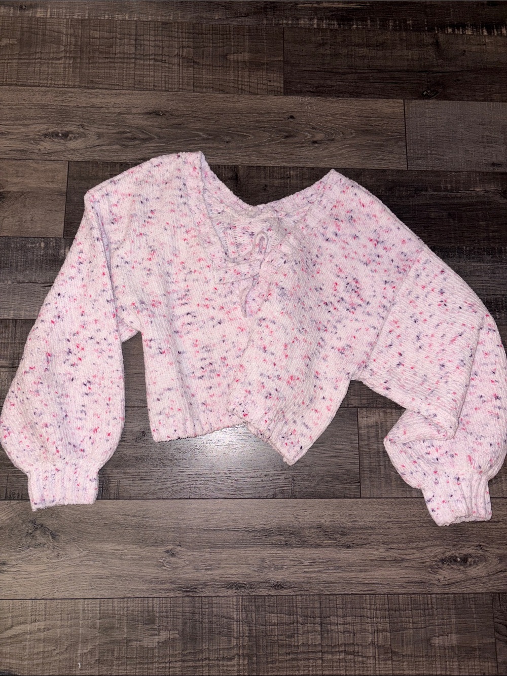 The Children's Place Pink Speckled Lace-Up Balloon Sleeve Sweater